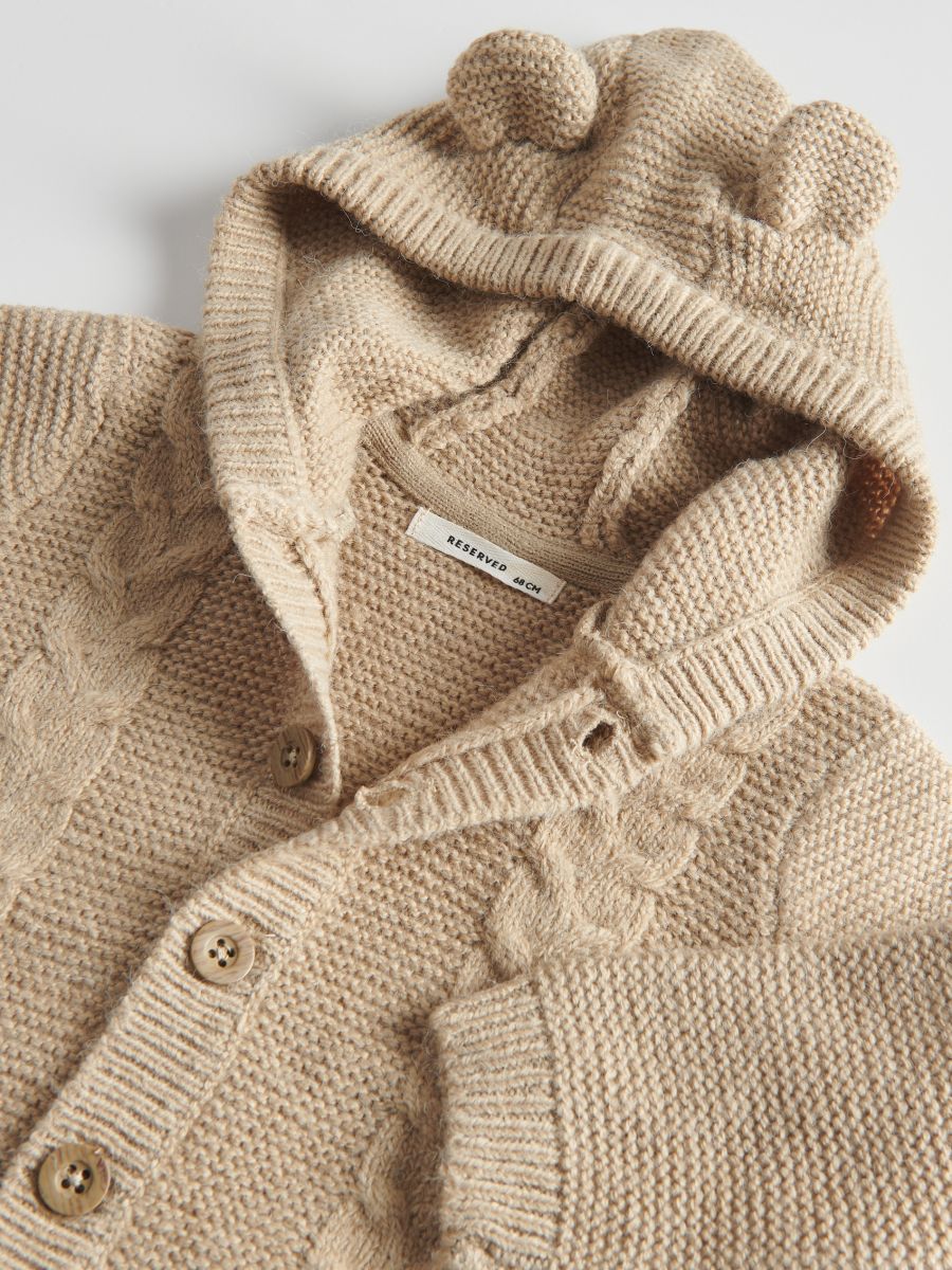Strickjacke aus Strukturmaterial mit Kapuze - beige - RESERVED - 3