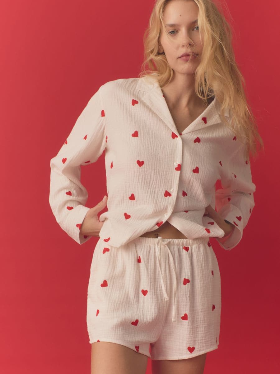 Zweiteiliges Pyjama-Set mit Herzen - beige - RESERVED - 3