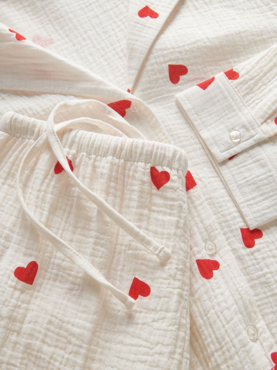 Zweiteiliges Pyjama-Set mit Herzen - beige - RESERVED - 8