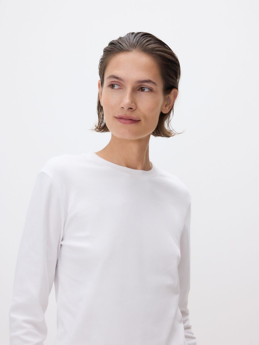 Bawełniany longsleeve - biały - RESERVED