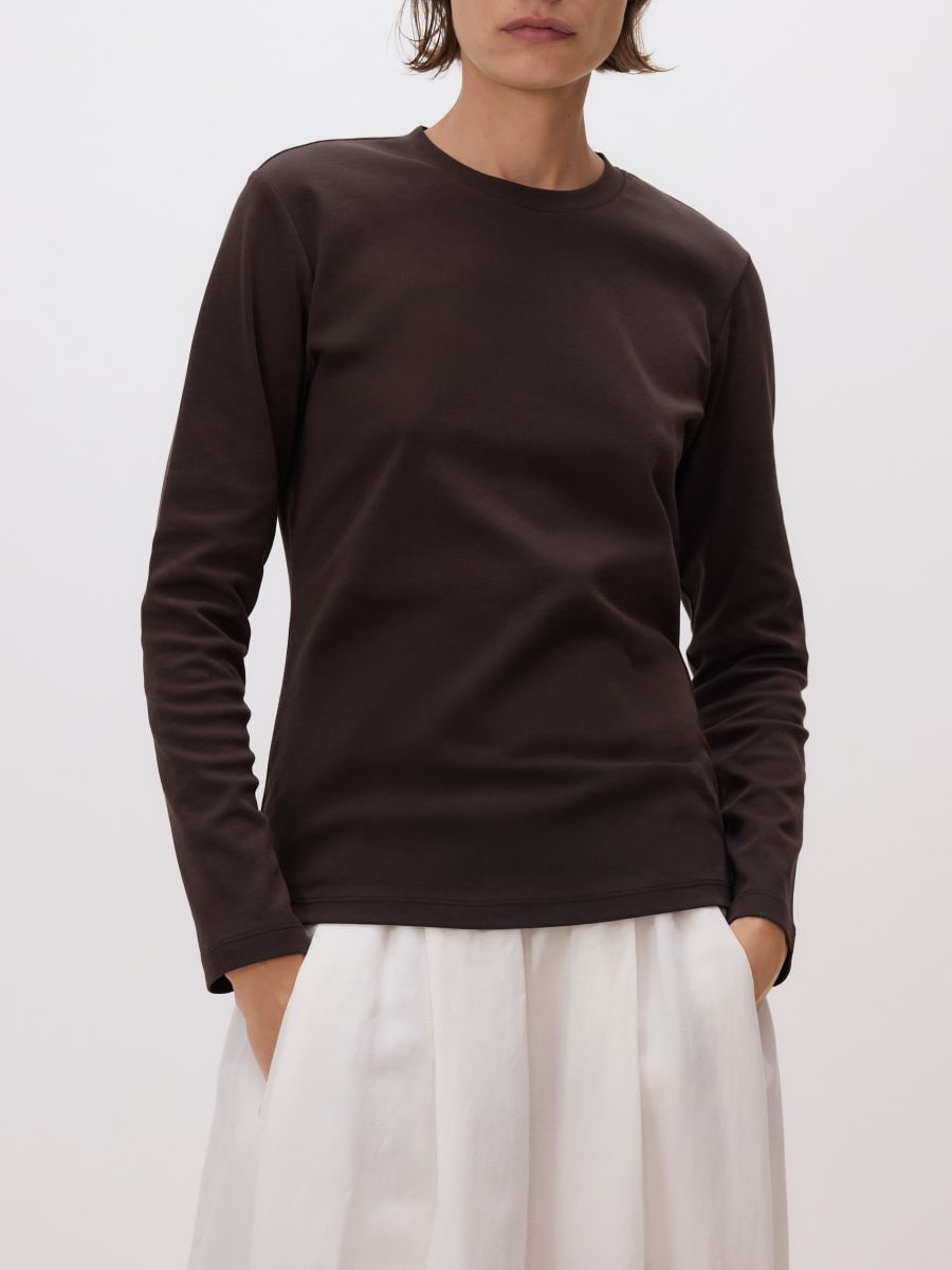 Bawełniany longsleeve - ciemnobrązowy - RESERVED