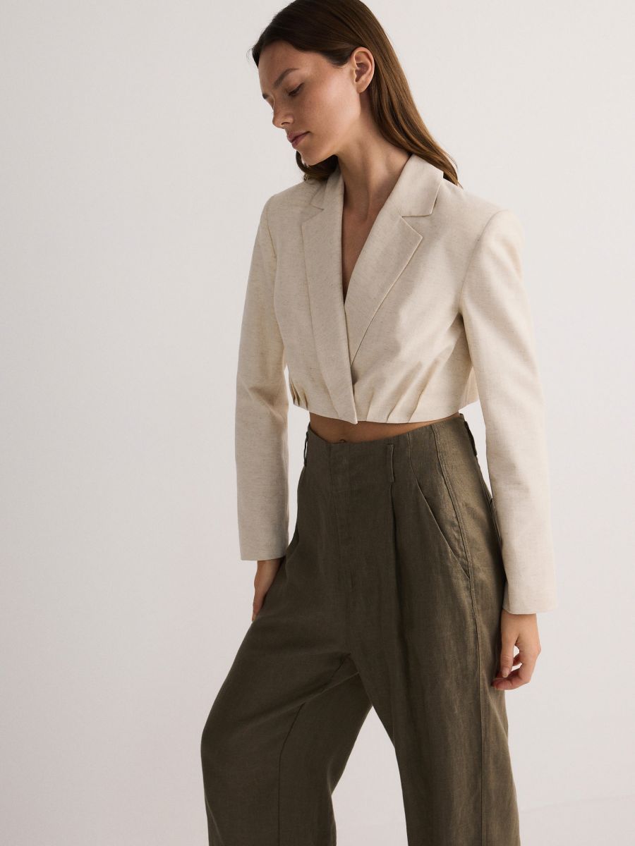 Short linen blend jacket - beige - RESERVED - 2