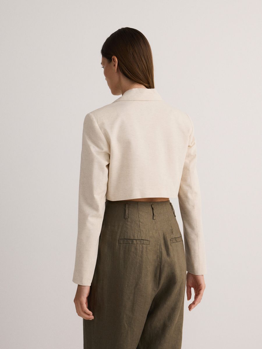 Short linen blend jacket - beige - RESERVED - 4