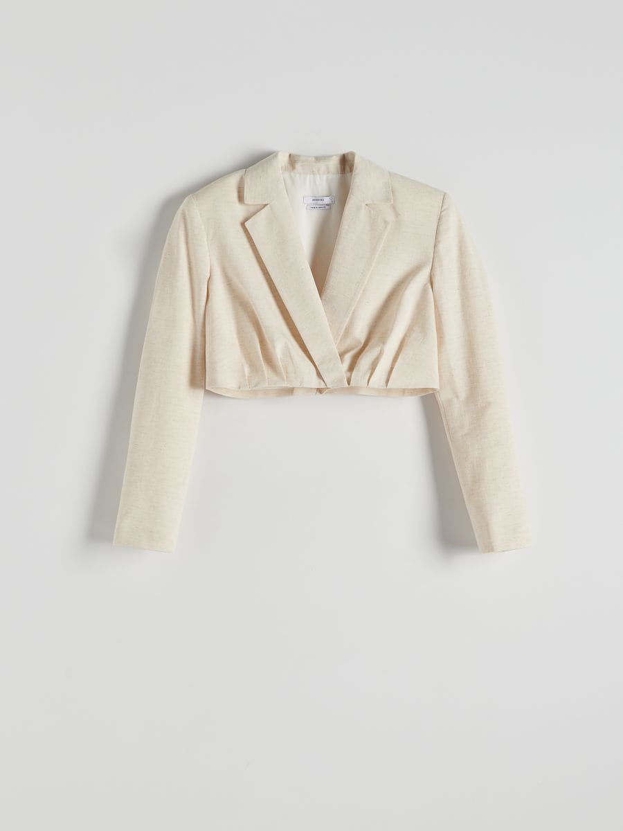 Short linen blend jacket - beige - RESERVED - 5