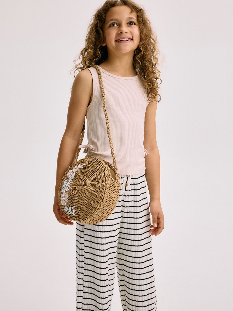 Round woven straw bag - beige - RESERVED