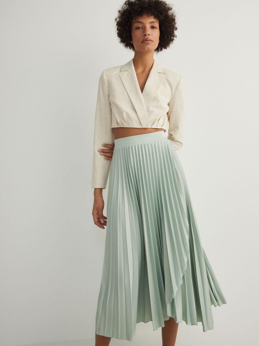 Pleated midi skirt - pale green - RESERVED