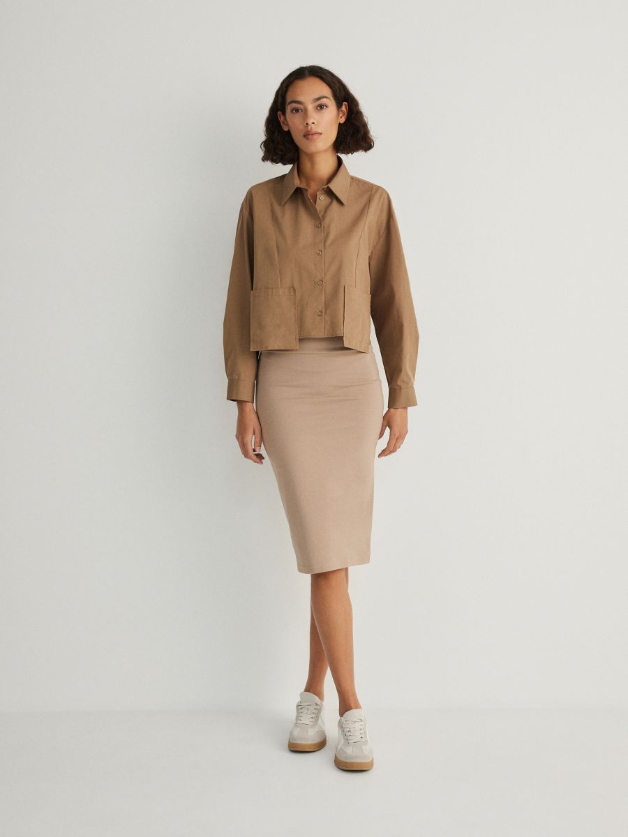 Plain midi skirt - beige - RESERVED - 4