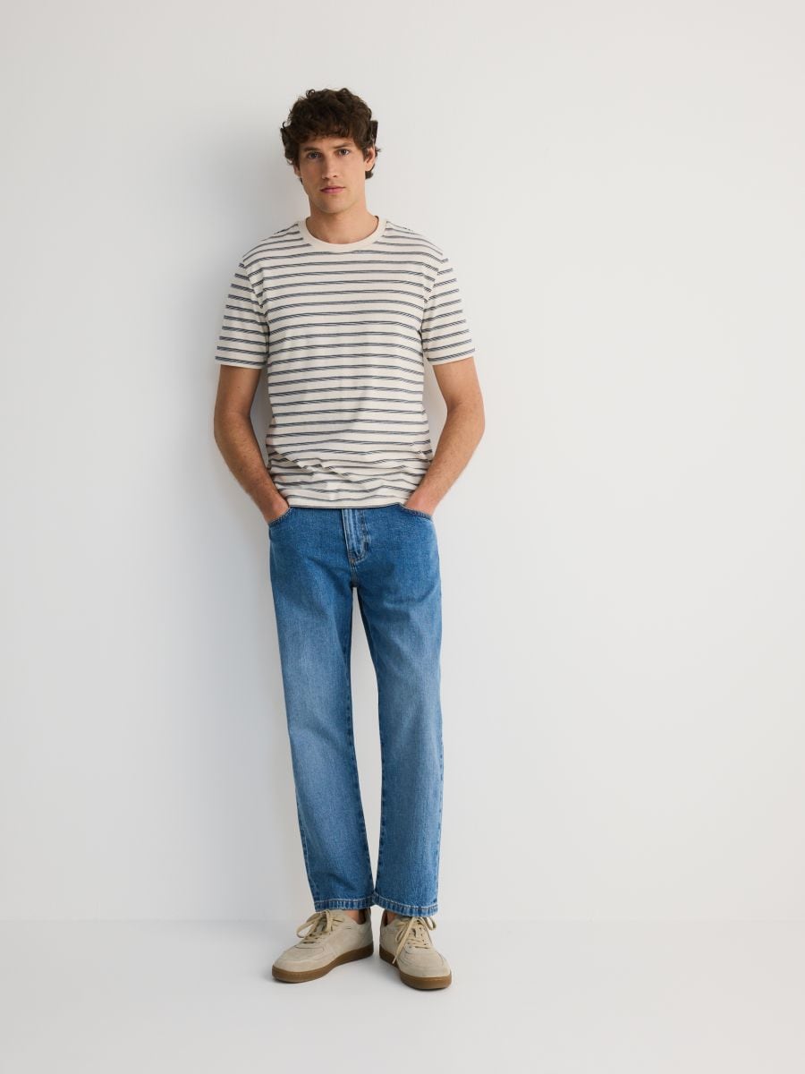 Regular fit stripe T-shirt - beige - RESERVED - 4