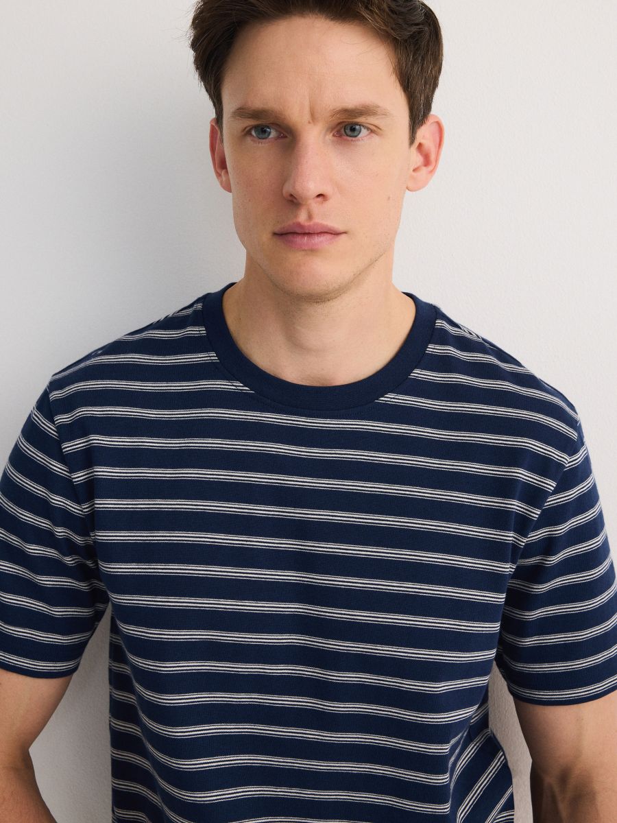 Regular fit stripe T-shirt - navy - RESERVED - 2