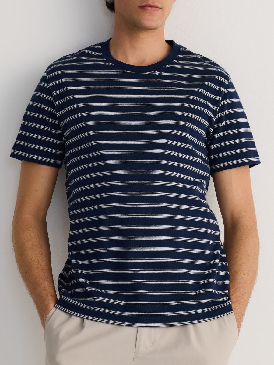 Regular fit stripe T-shirt - navy - RESERVED - 2