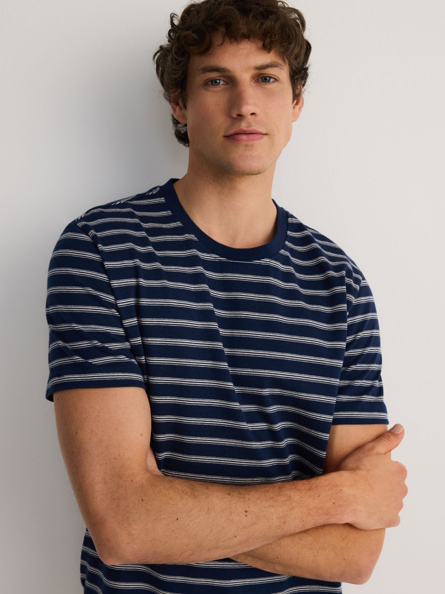Regular fit stripe T-shirt - navy - RESERVED - 4