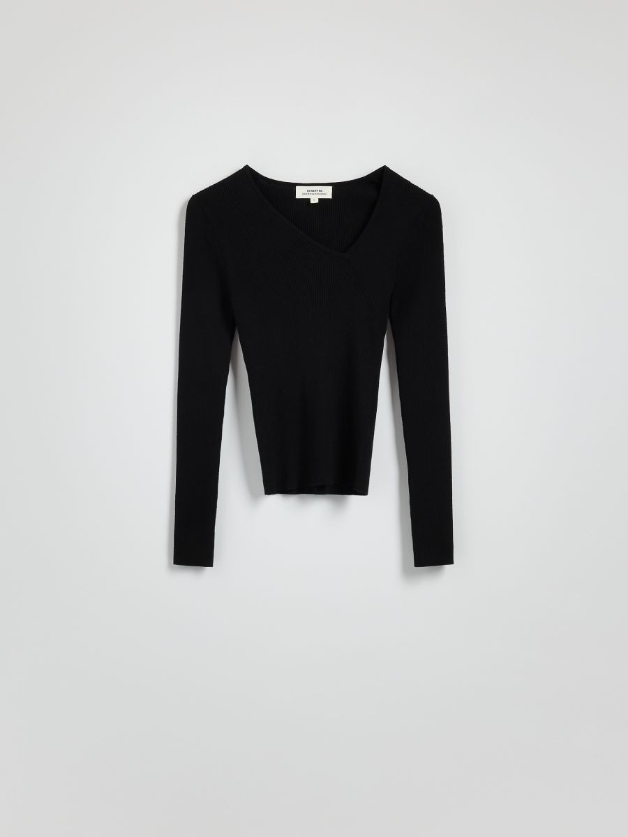 Asymmetric neckline blouse - black - RESERVED