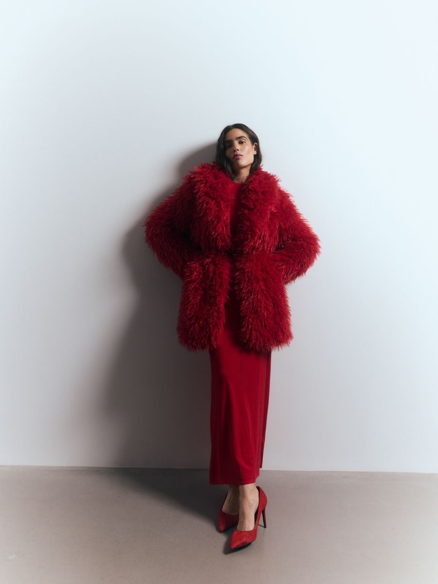 Płaszcz z imitacji futra - czerwony - RESERVED