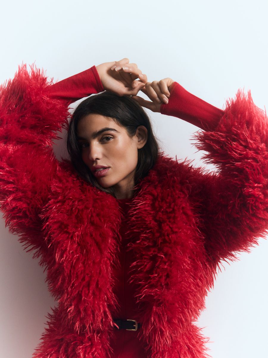 Faux fur coat - red - RESERVED