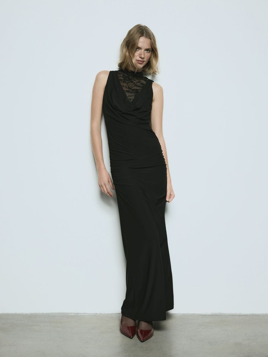 Maxi dress with lace - black - RESERVED