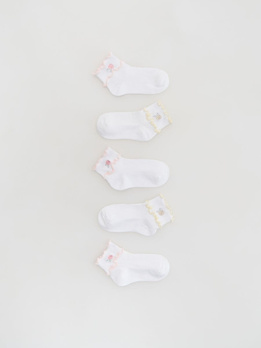 Bestickte Socken 5er-Pack - weiß - RESERVED