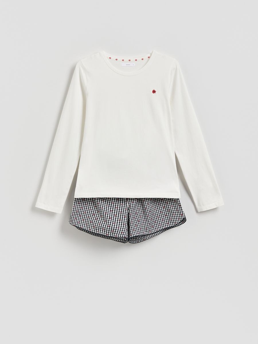 Two piece pyjama set with embroidery - navy - RESERVED