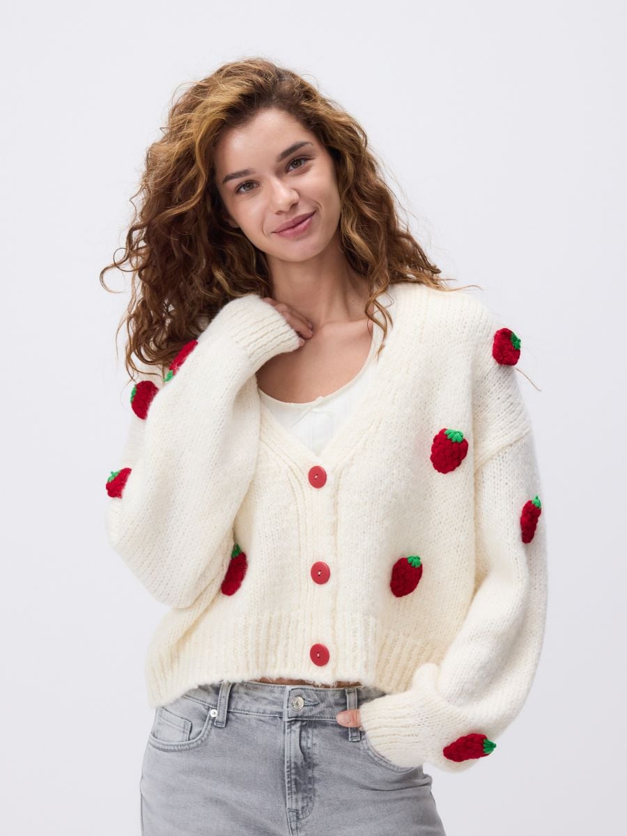 Cardigan with appliqué patches - nude - RESERVED