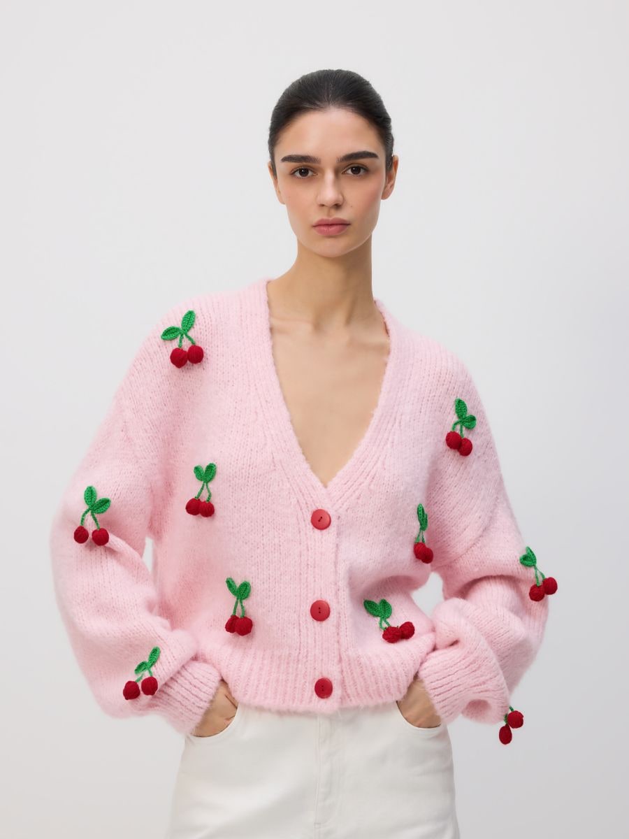 Cardigan with appliqué patches - pastel pink - RESERVED - 3