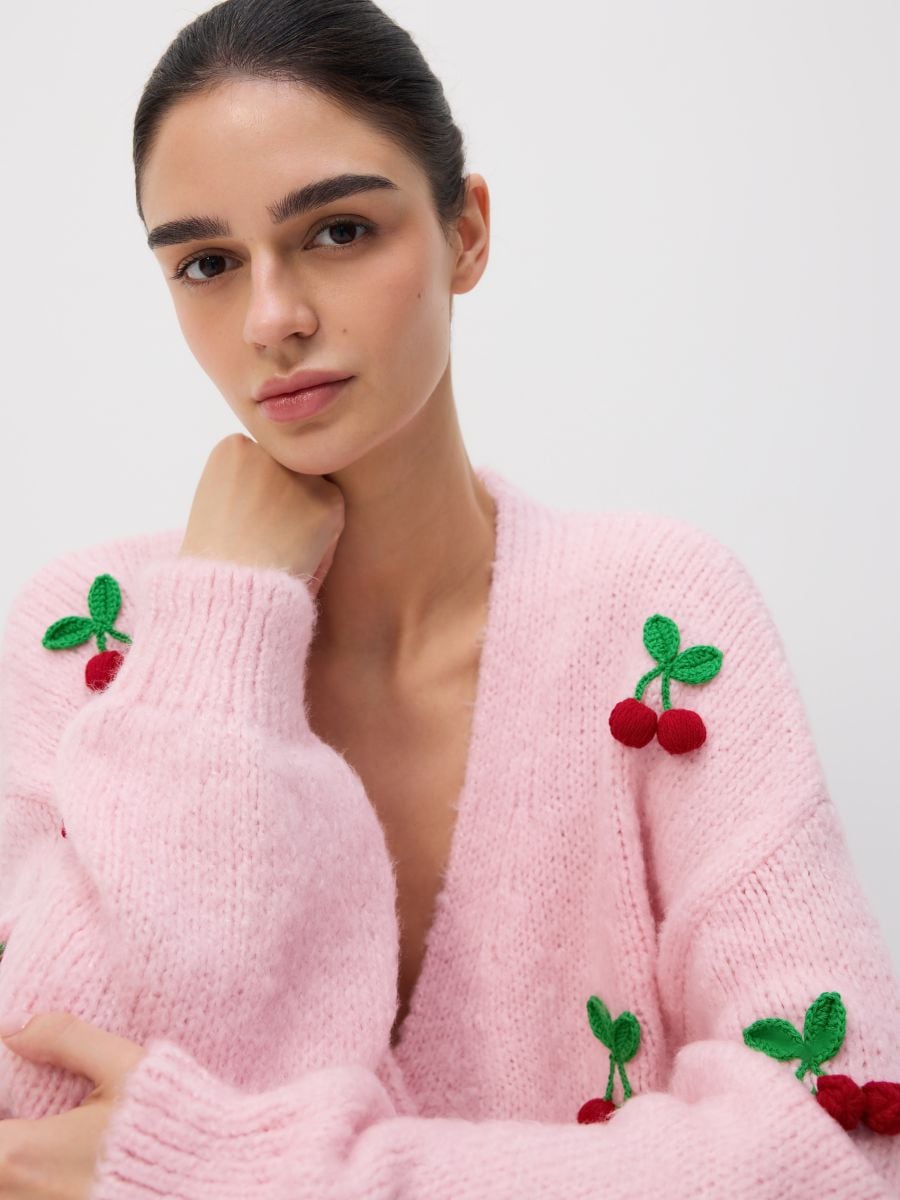 Cardigan with appliqué patches - pastel pink - RESERVED - 2