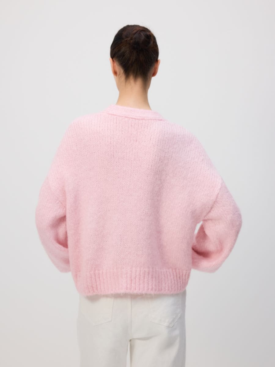 Cardigan with appliqué patches - pastel pink - RESERVED - 3