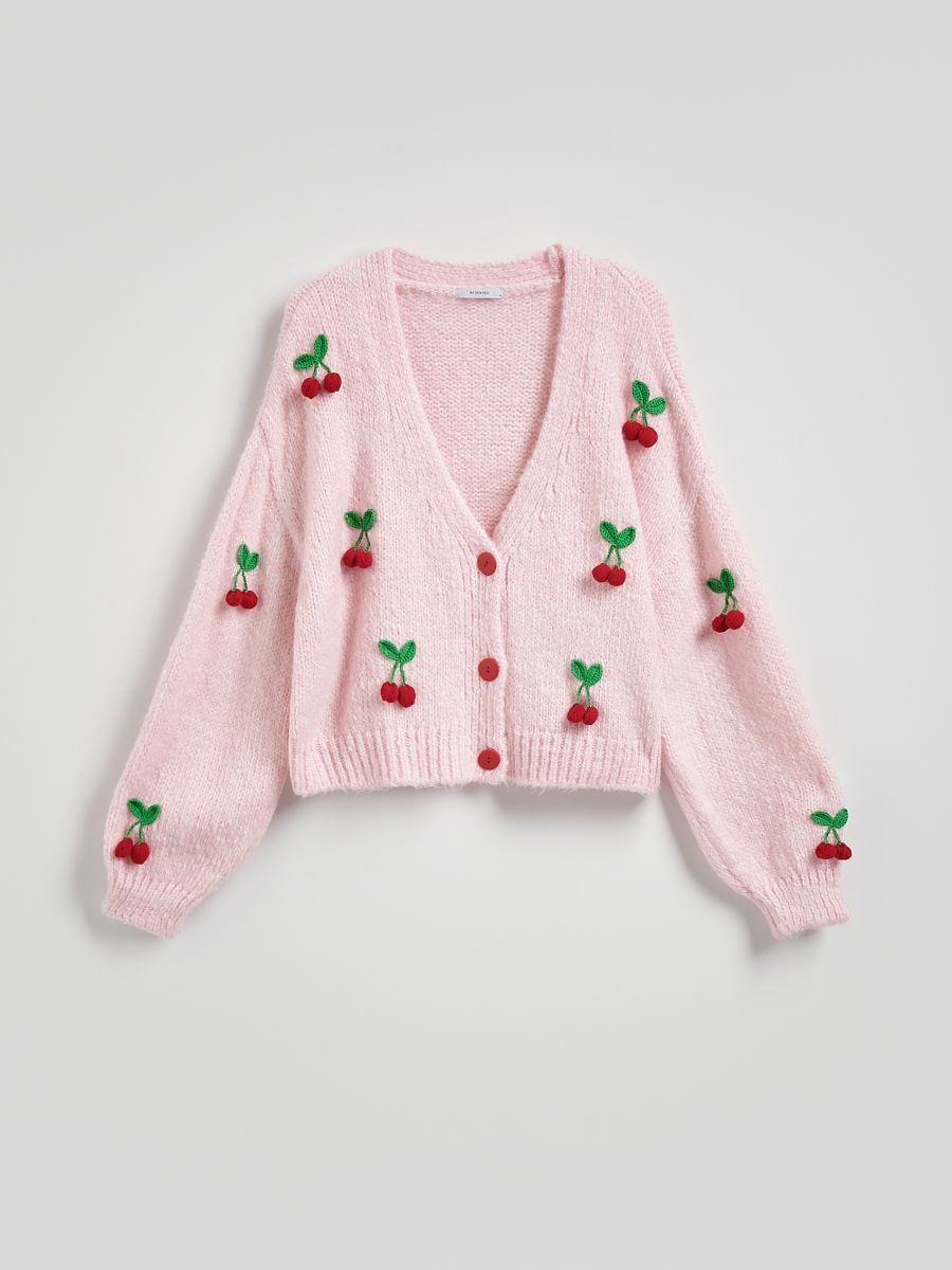 Cardigan with appliqué patches - pastel pink - RESERVED - 4