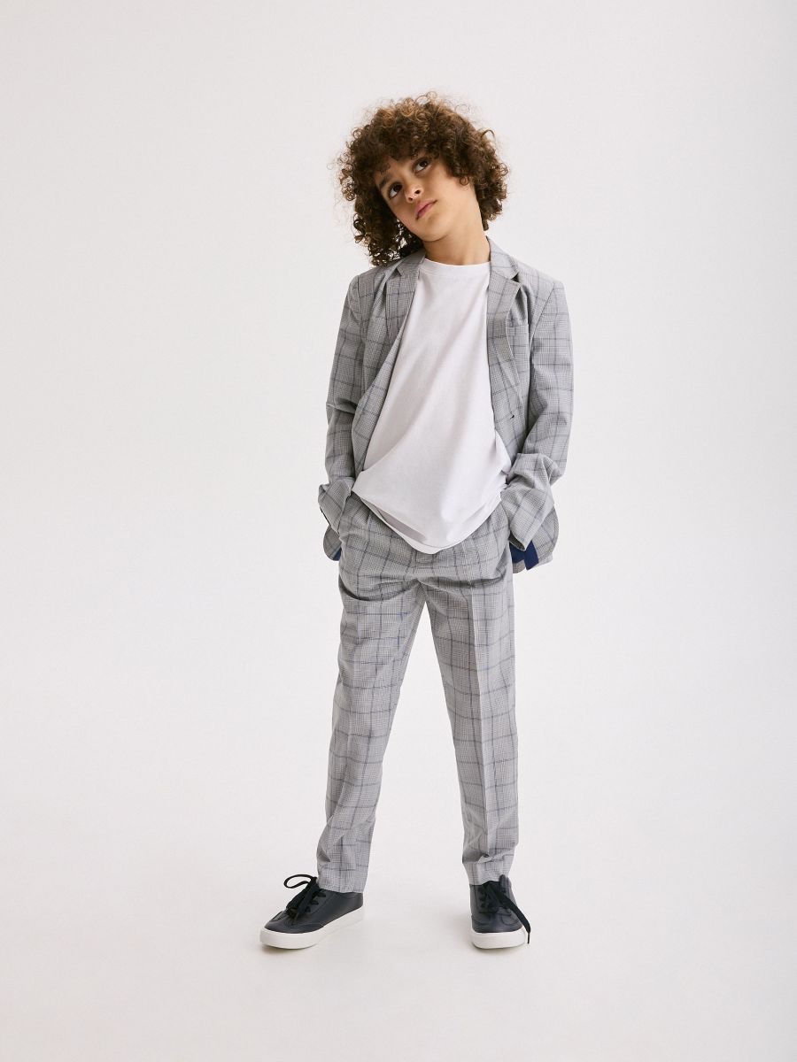 Elegant check blazer - steel blue - RESERVED - 4