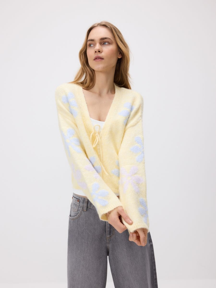 Cardigan with decorative tie - light yellow - RESERVED - 3