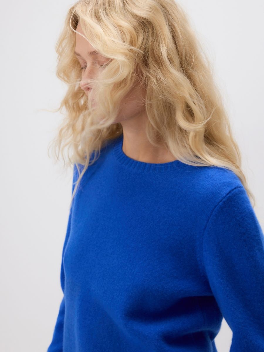 Pulover din lână - albastru-cobalt - RESERVED