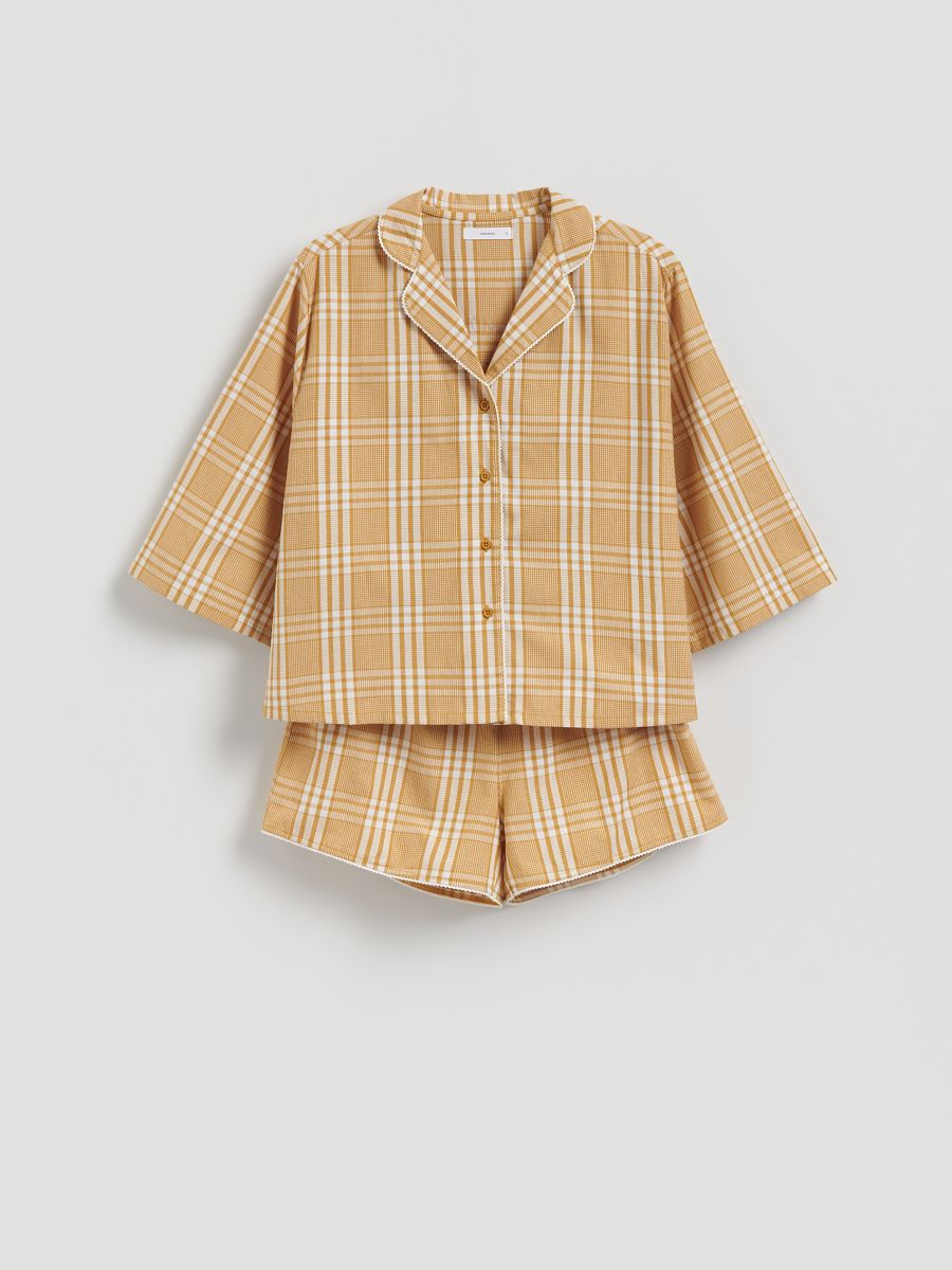 Two piece check pyjama set - mustard - RESERVED