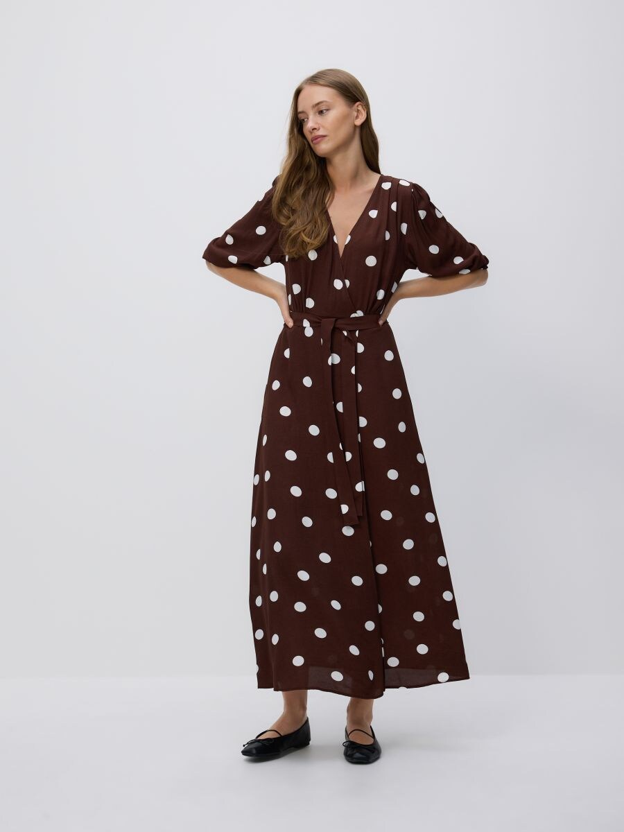 Maxi polka dot dress - brown - RESERVED