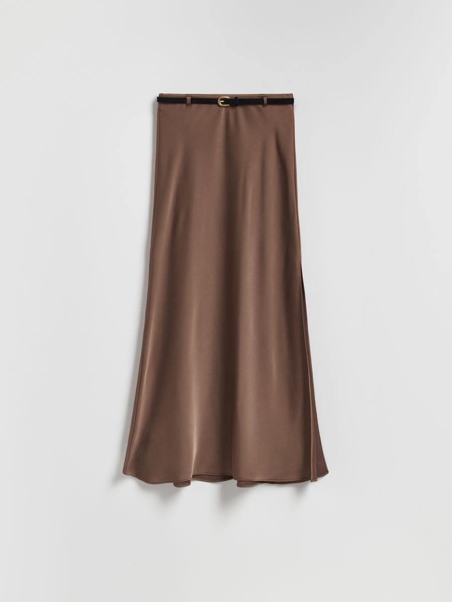 Satin midi skirt - coffee - RESERVED