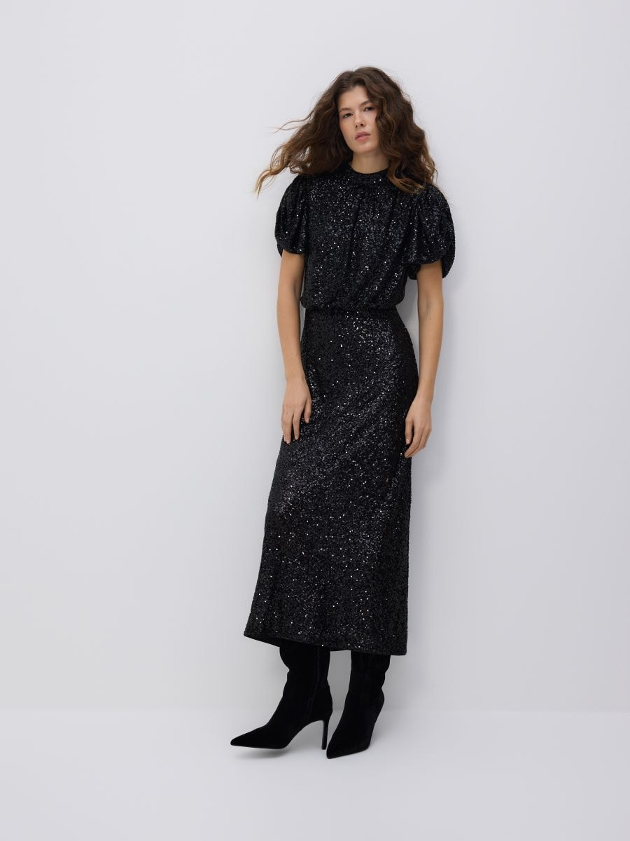 Paljettimekko puffihihoilla - musta - RESERVED
