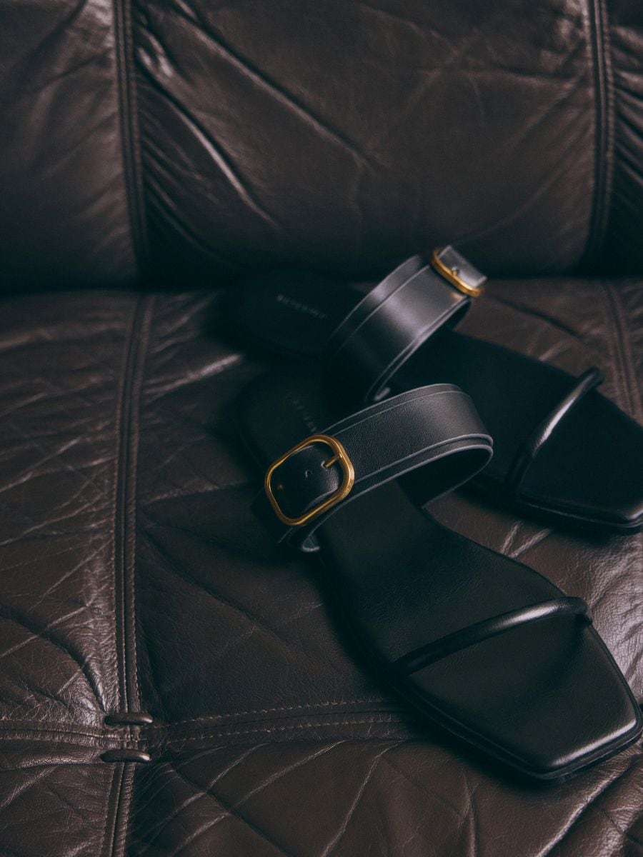 Leather sliders with buckle - black - RESERVED - 6