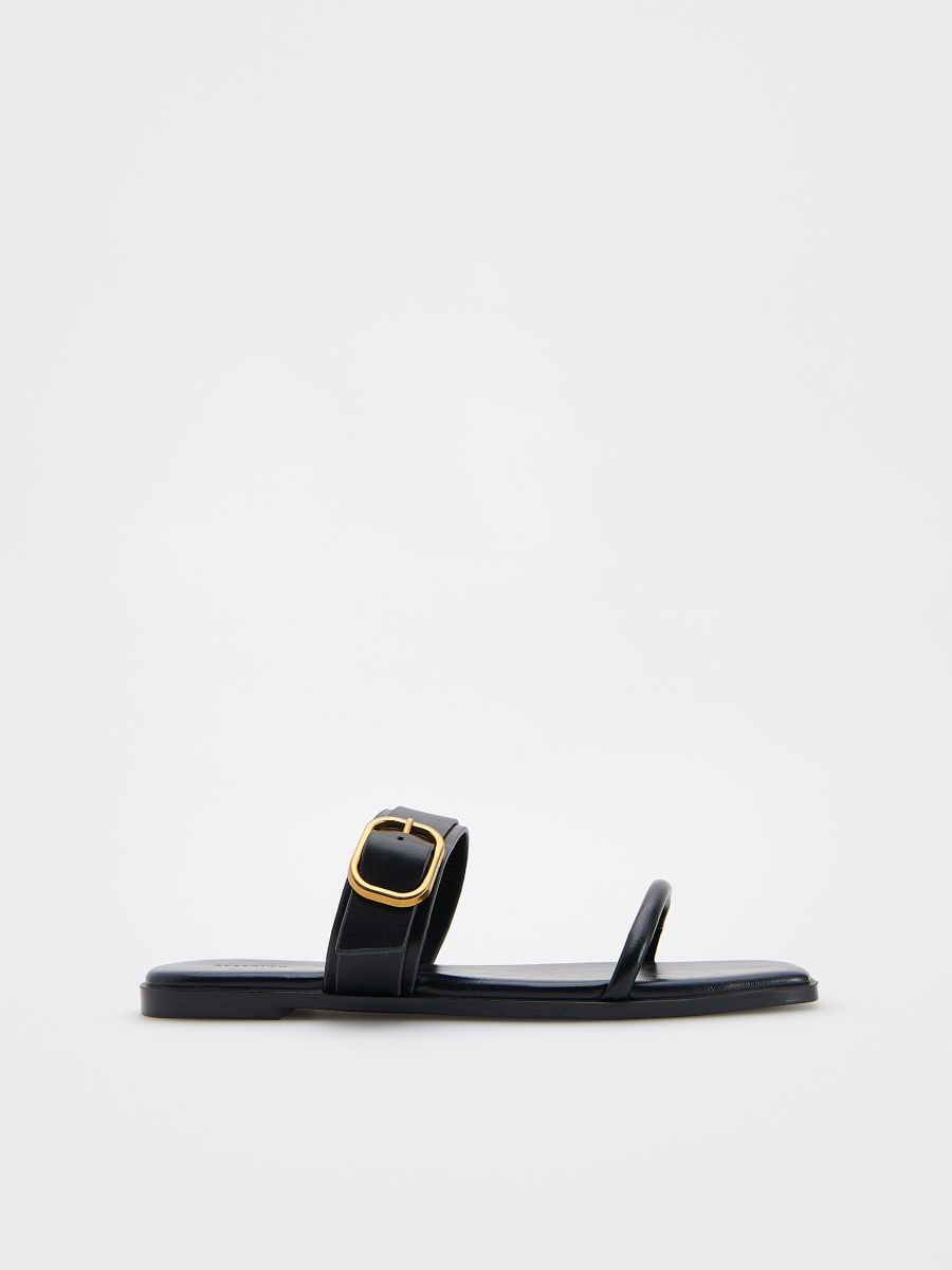 Leather sliders with buckle - black - RESERVED