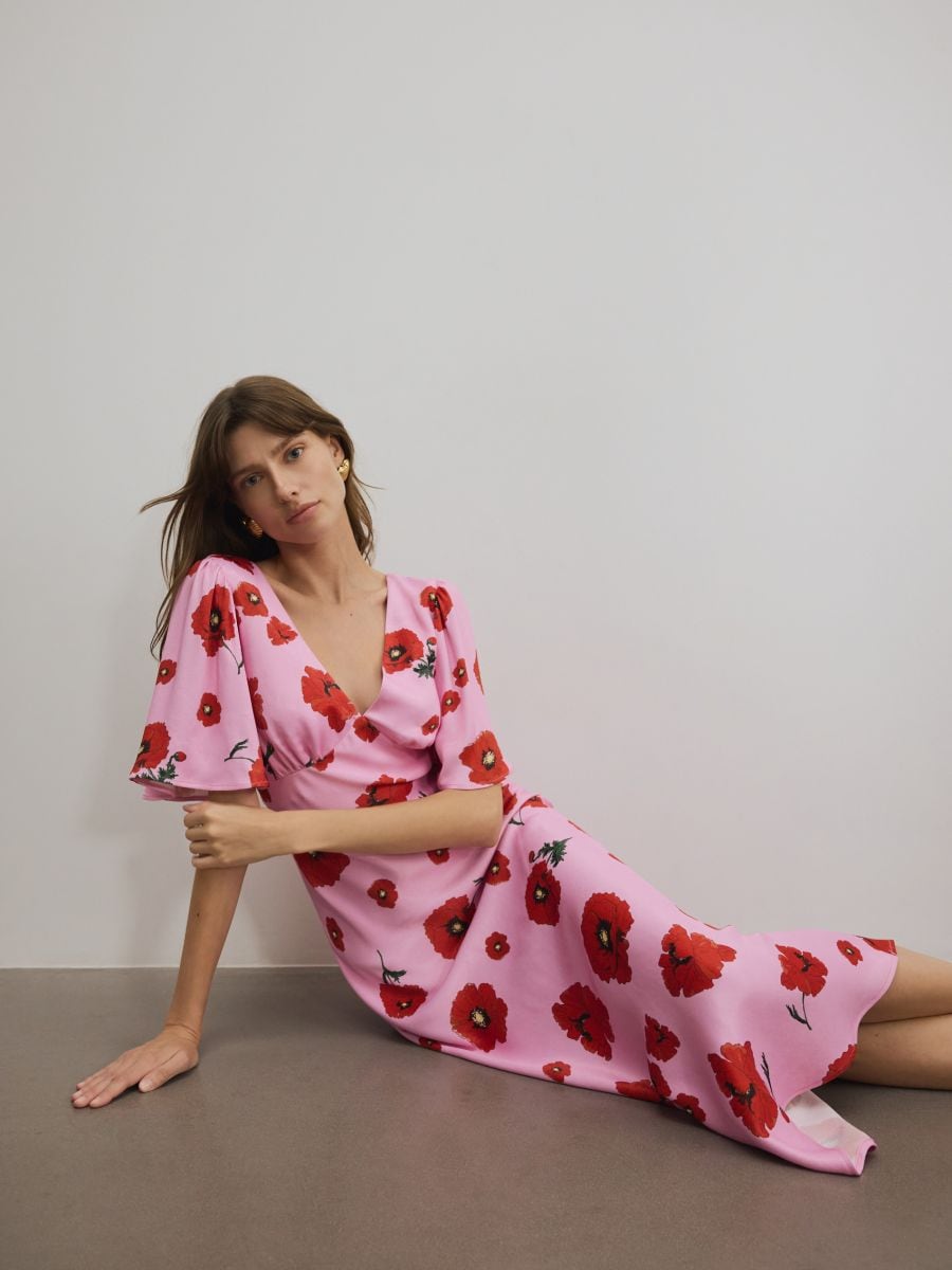 Floral print midi dress - pink - RESERVED