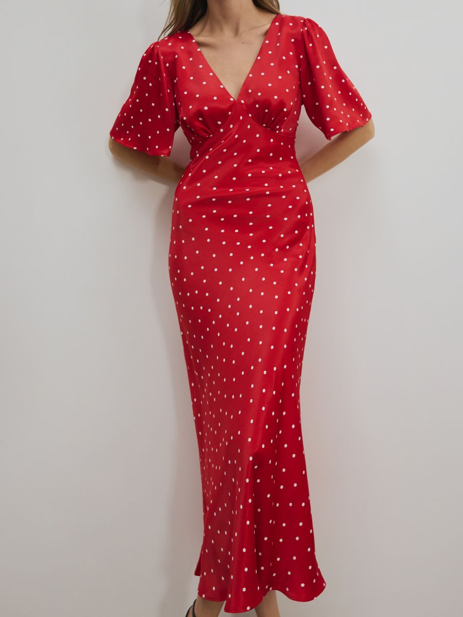 Polka dot midi dress - red - RESERVED