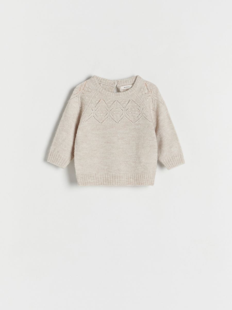 Sweter ze zdobieniem przy dekolcie - beżowy - RESERVED