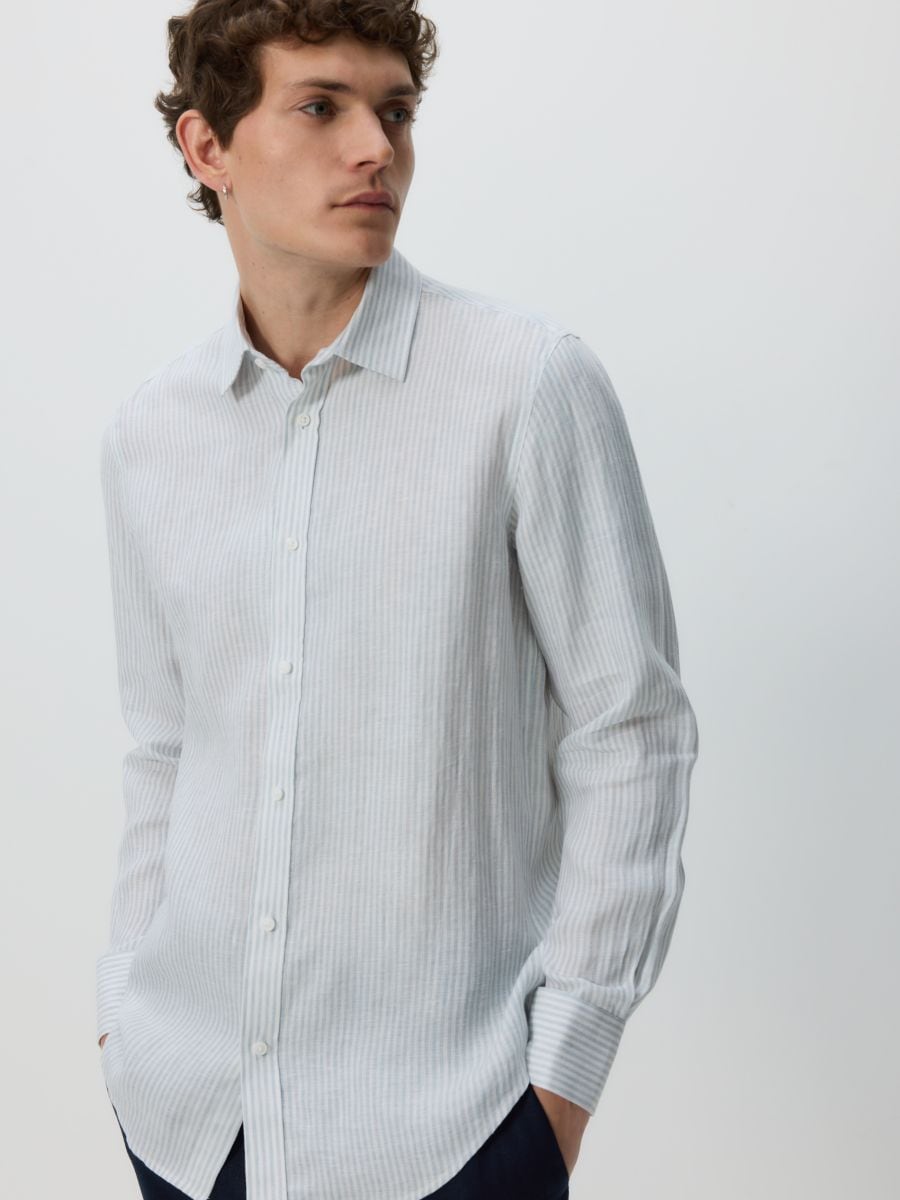 Λινό πουκάμισο regular fit - ΜΠΛΕ ΠΑΛ - RESERVED - 6