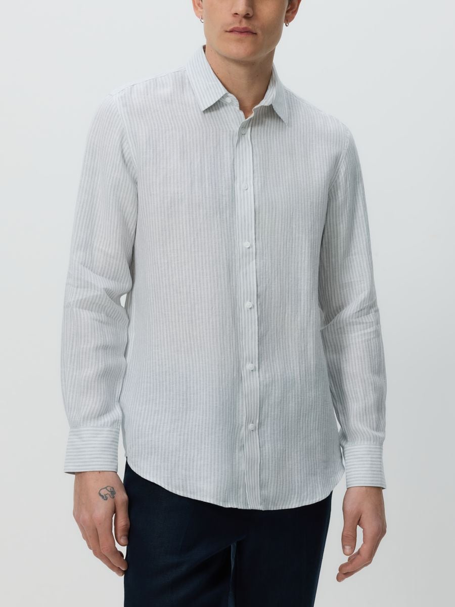 Λινό πουκάμισο regular fit - ΜΠΛΕ ΠΑΛ - RESERVED - 7