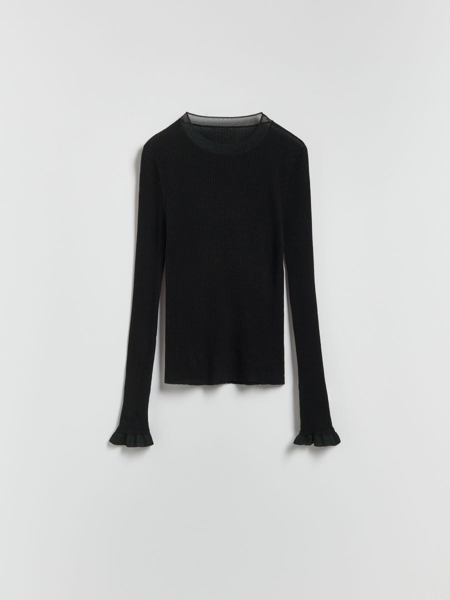 Jersey blouse with silk blend - black - RESERVED