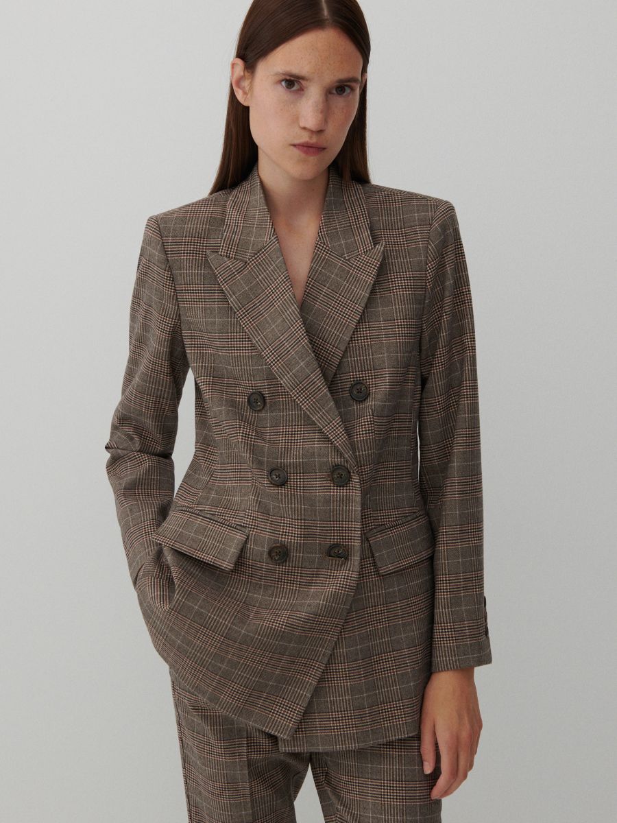 Двубортный пиджак Цвет темно-коричневый - RESERVED - 1495I-89M
