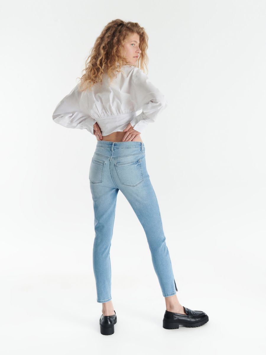 Slim jeans with side split hem - blue - RESERVED - 3