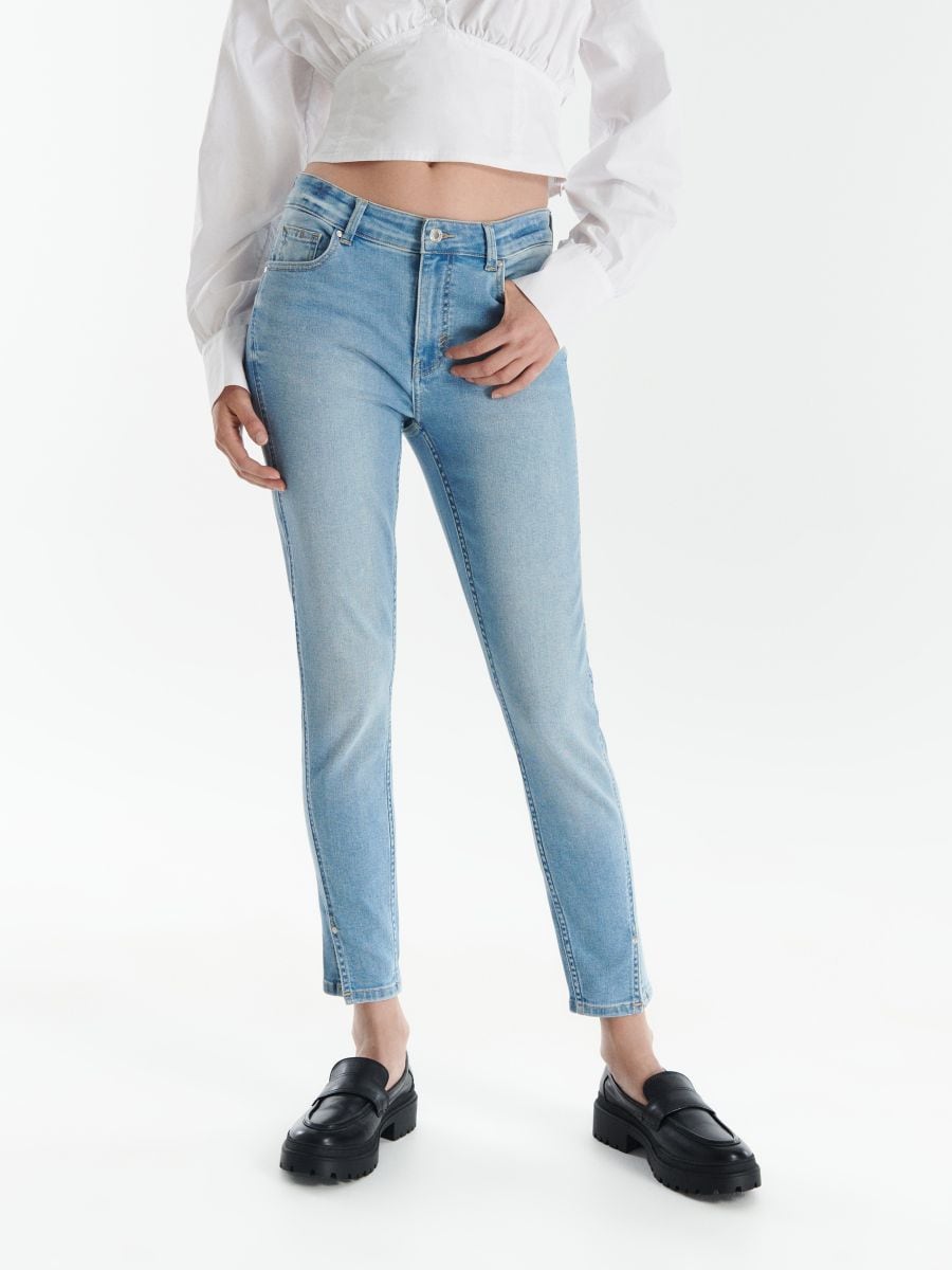 Slim jeans with side split hem - blue - RESERVED - 4