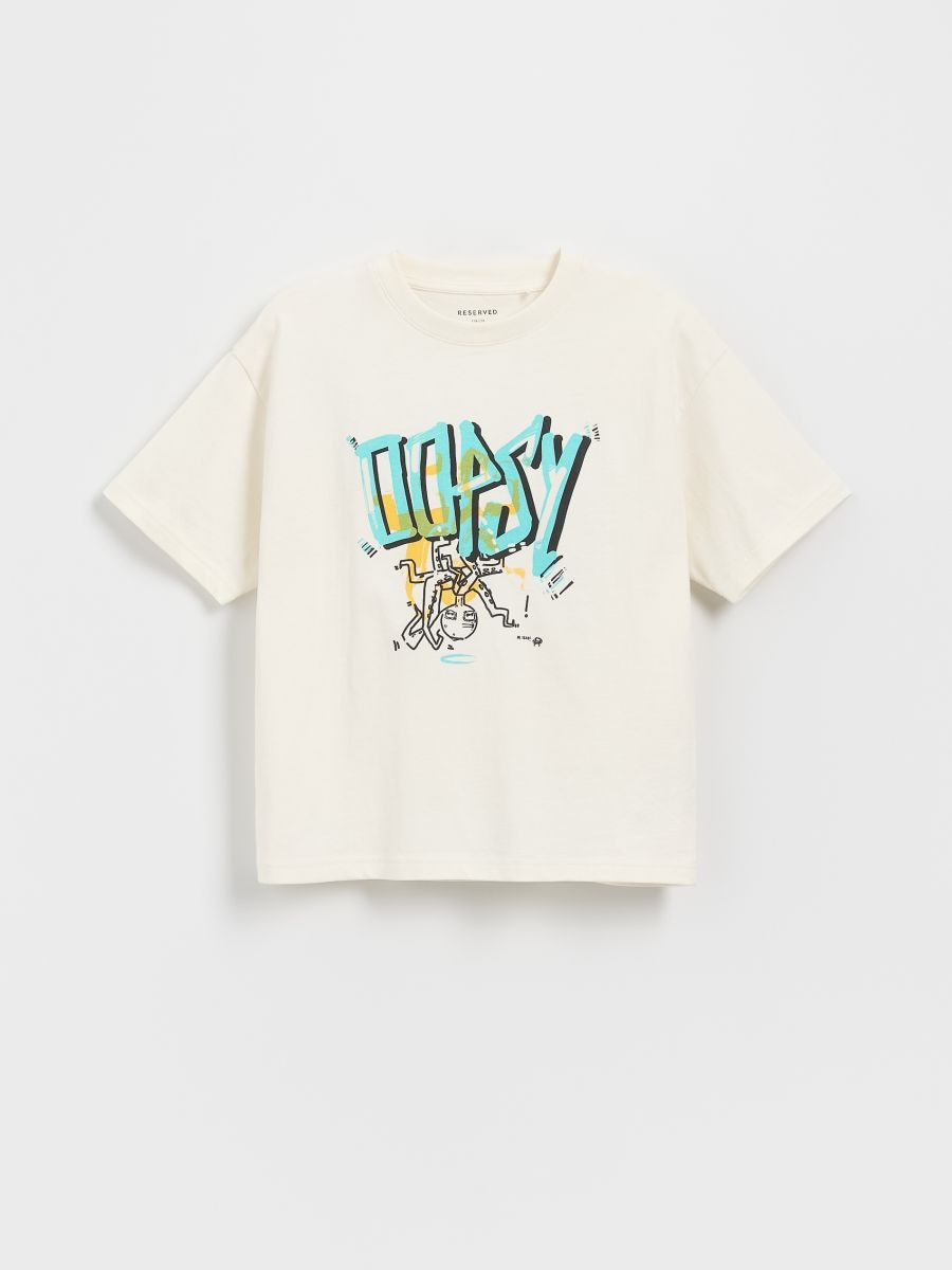 T-shirt i bomull med tryck - GRÄDDE - RESERVED