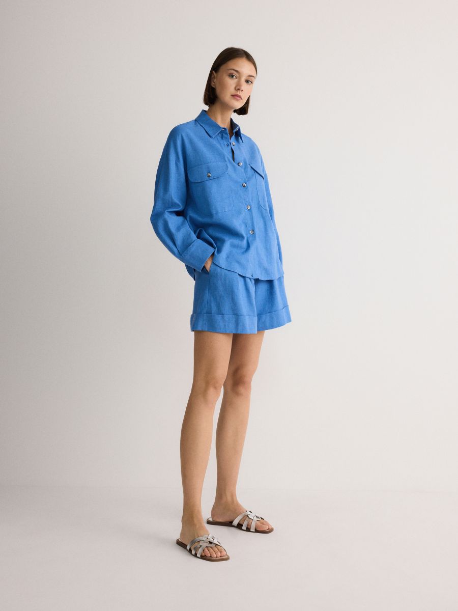 Shorts with viscose and linen blend - blue - RESERVED - 2