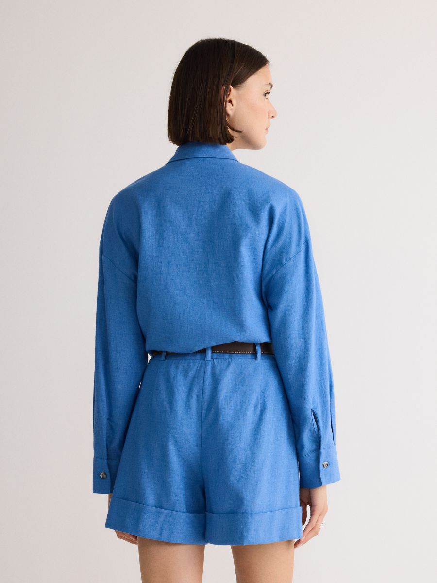 Shorts with viscose and linen blend - blue - RESERVED - 3
