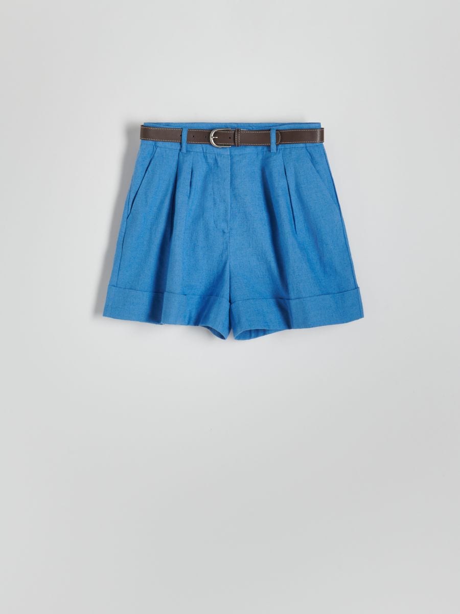 Shorts with viscose and linen blend - blue - RESERVED - 4