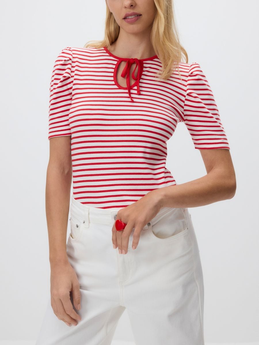 Blouse with puff sleeves - red - RESERVED