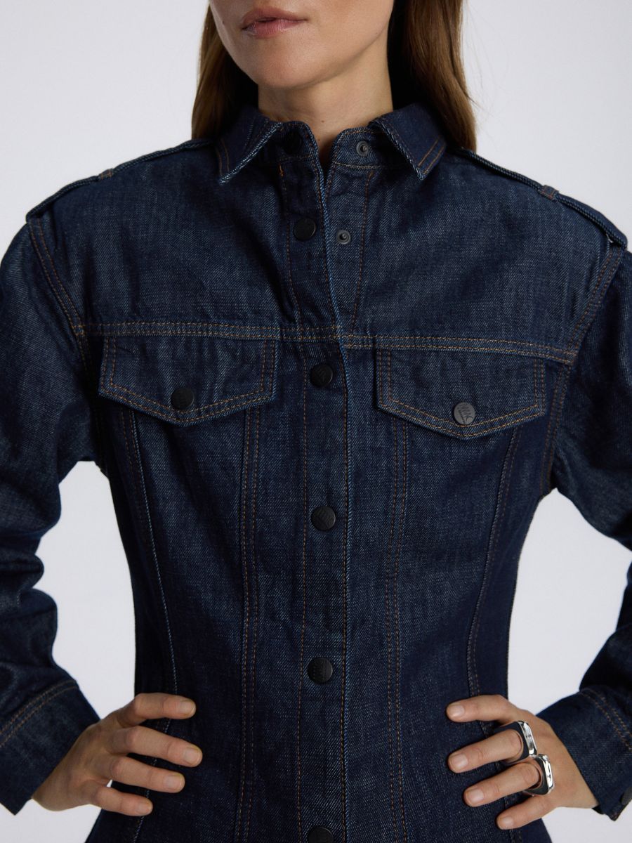 Waist-fitted denim jacket - navy - RESERVED